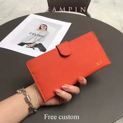 Portafoglio lungo da donna di lusso lettere personalizzate pochette piccola da donna in vera pelle personalizza il nome della borsa del telefono cellulare di moda