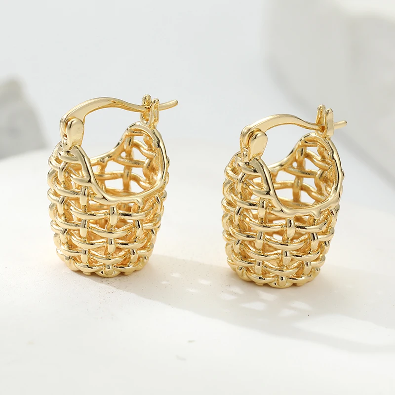 Creative Design Basket Shape Hollow Pendant Earrings For Women Small Cute Gold Color Accessories Party Casual Jewelry