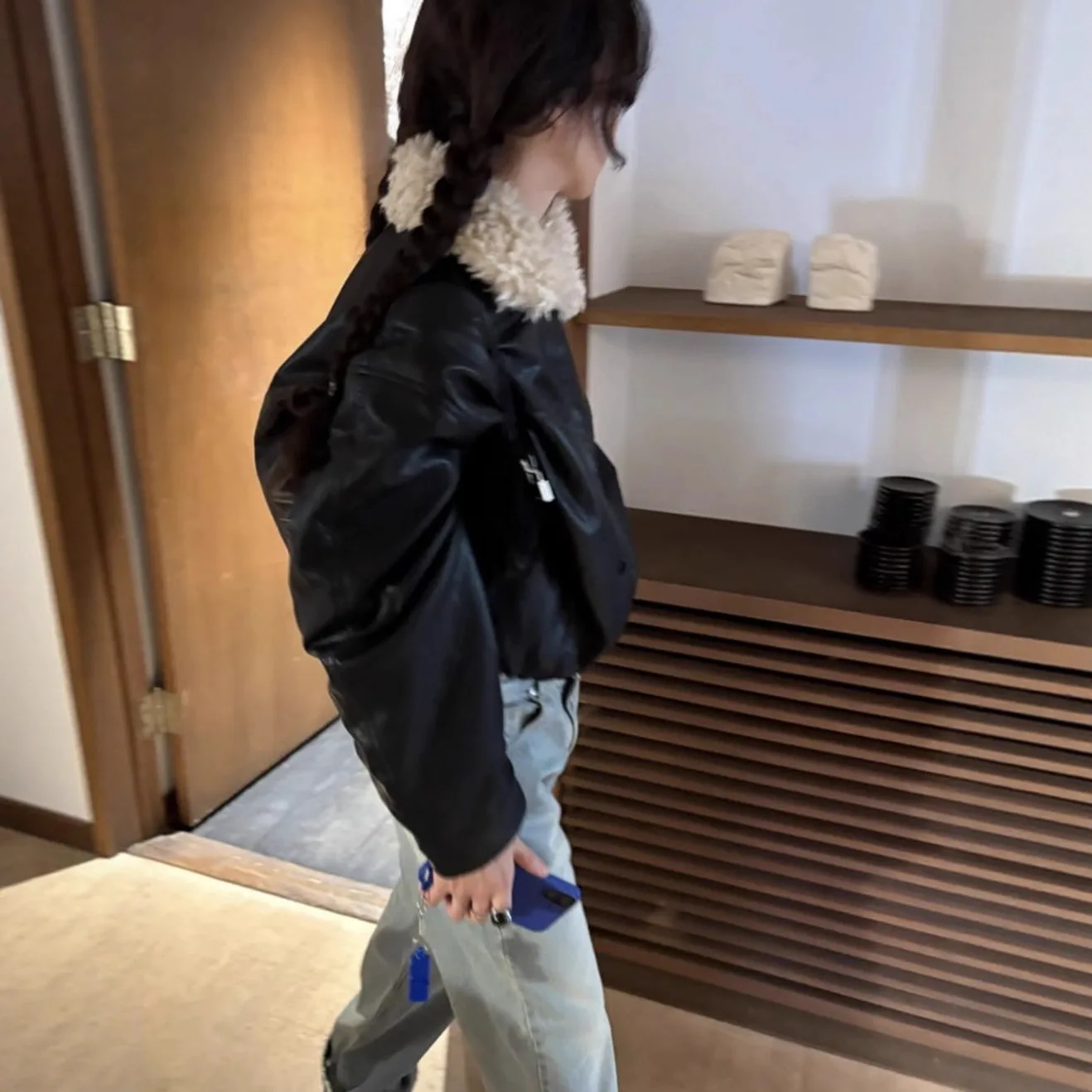 

American Retro Thiened Lamb Fur Jaet One-Piece Coat Dongda Gate Maybebby Vintage Sle Women's Cotton Leather Coat