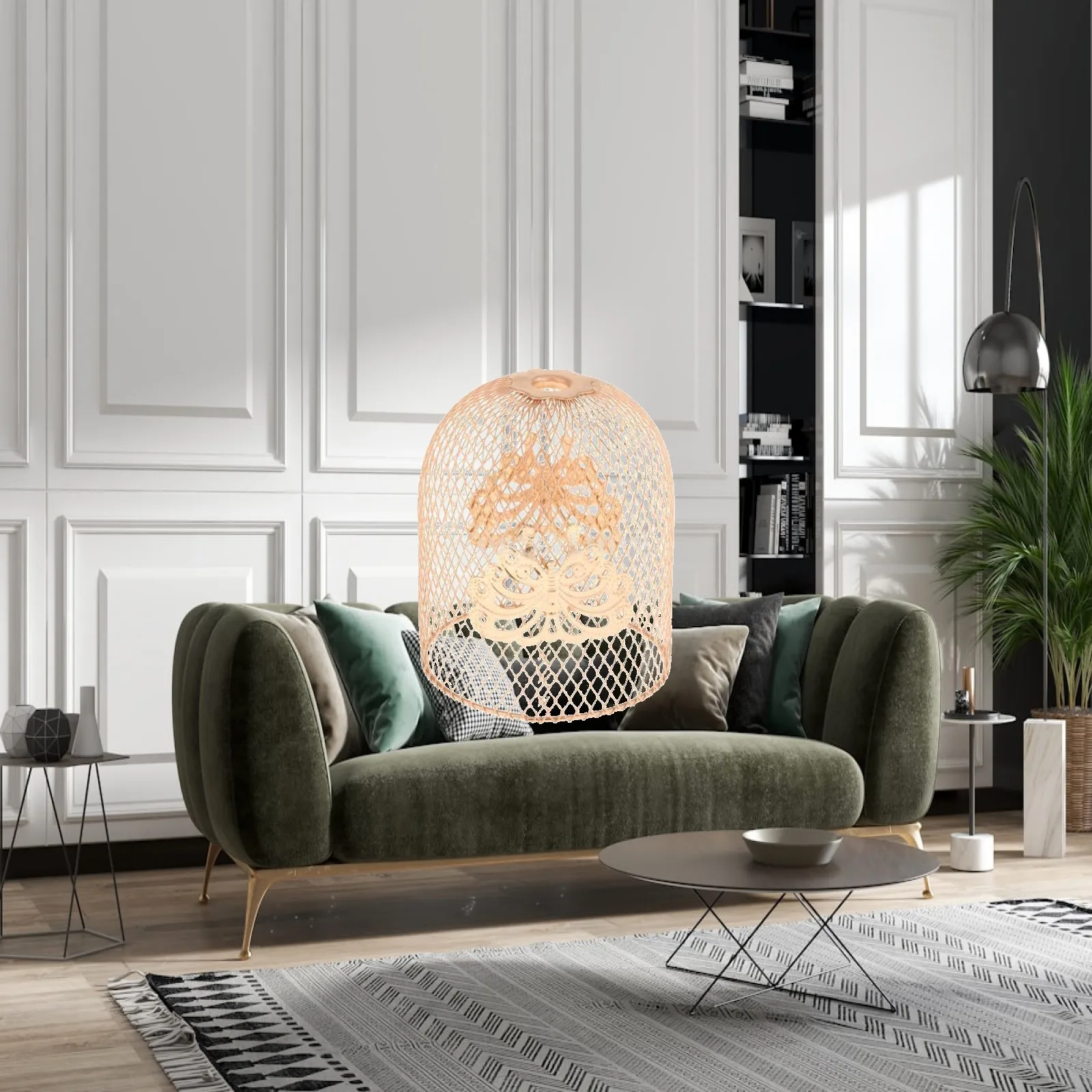 2xMetal Wire Pendant Lamp Shade Hanging Light Cover for Bedroom Bathroom Decor
