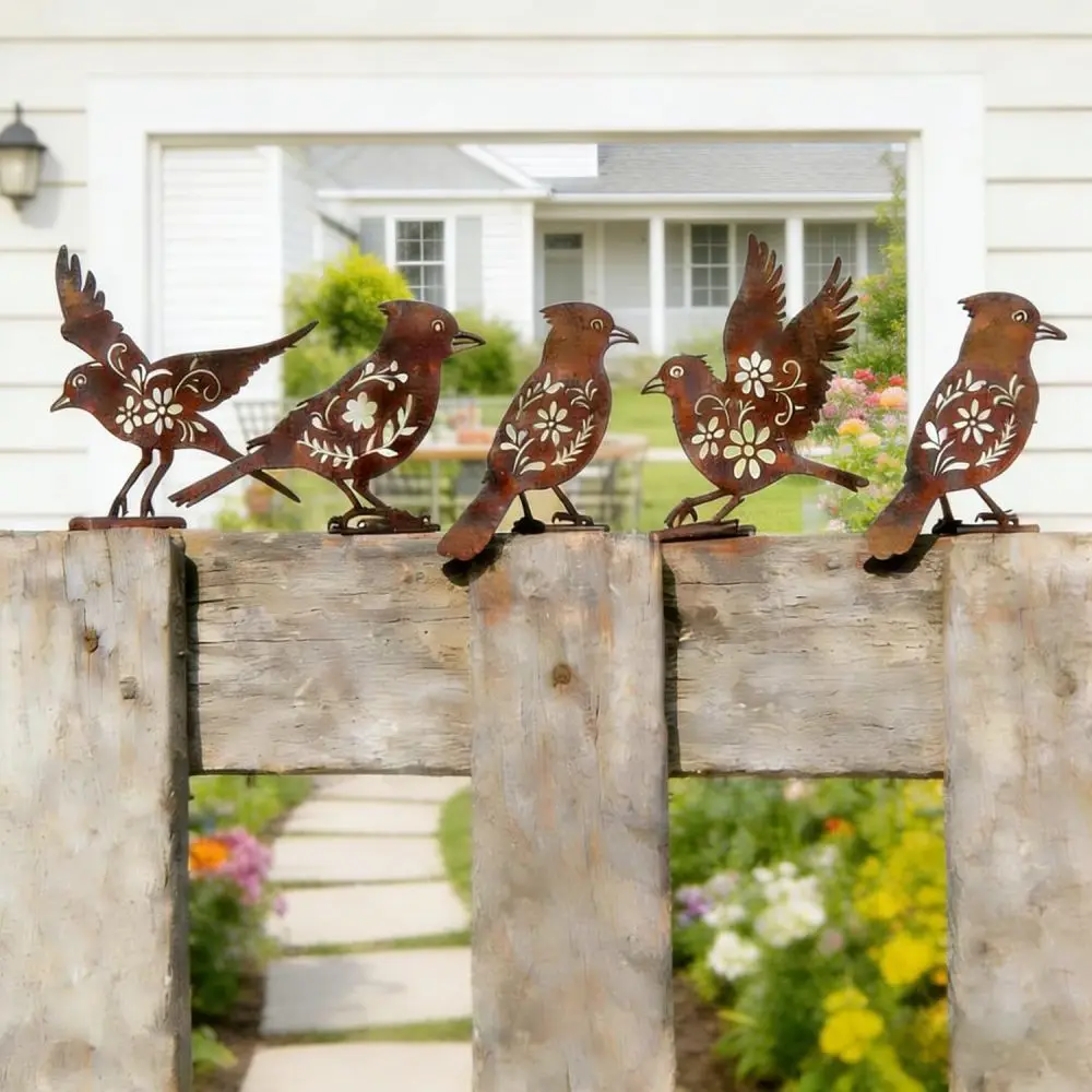 Rustic Iron Bird Silhouette Garden Stake Metal Art Statue Outdoor Patio Ornament Vintage Decorative Accessory For Tree Yard