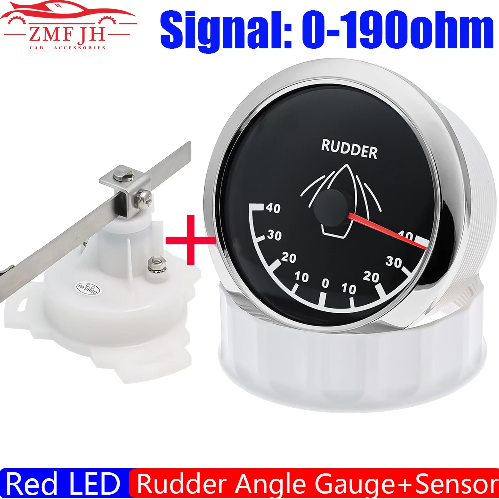 0-190ohm 85mm Rudder Angle Gauge with Sensor Red Backlight Rudder Angle Meter Indicator Waterproof for Marine Boat Ship Yacht