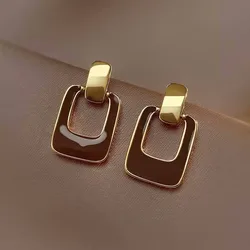 2025 Vintage Green Geometric Earrings for Women Trendy Elegant Small Cute Square Stud Earrings Aesthetic Party Jewelry Gifts