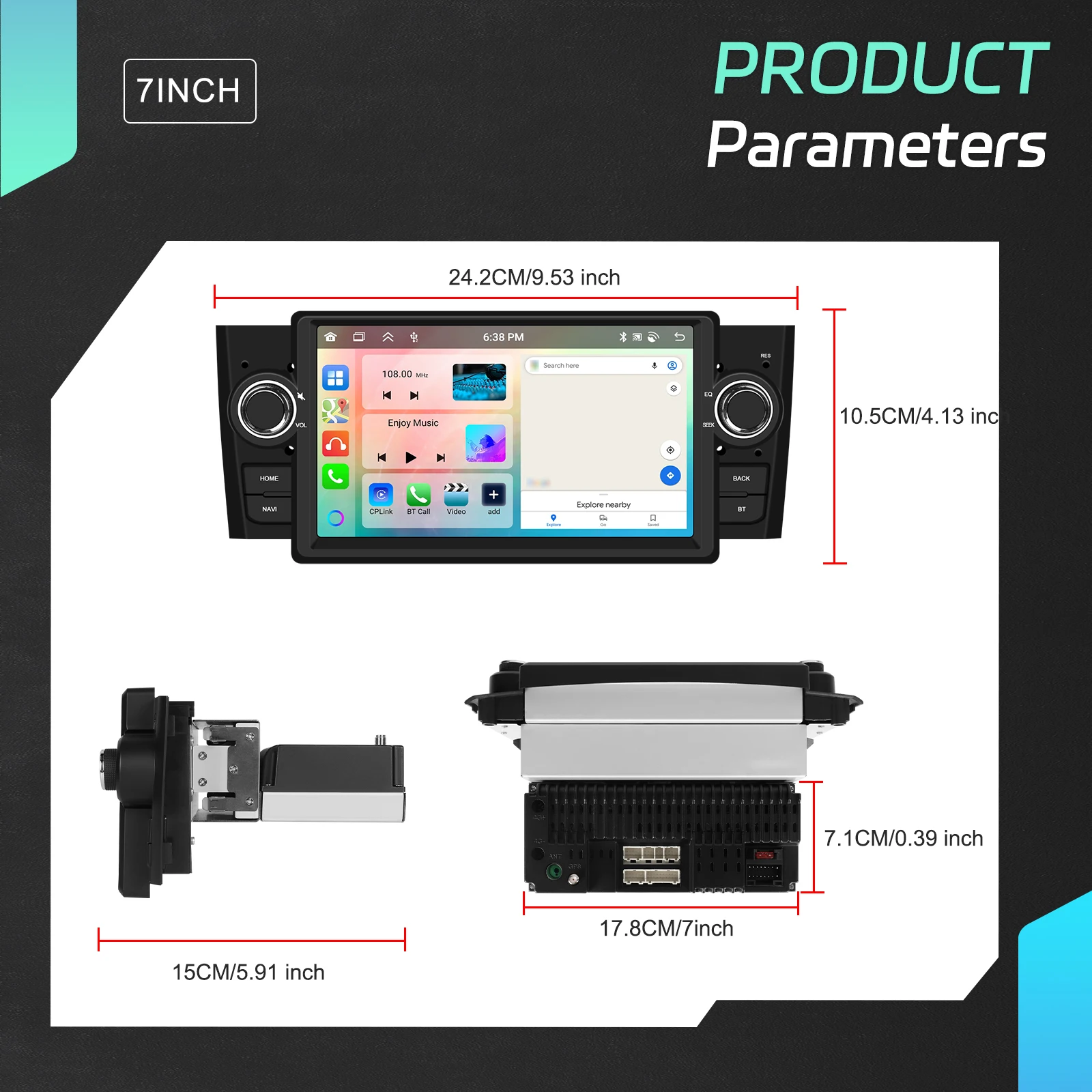 Podofo 9-Zoll Carplay 2Din Autoradio für Fiat Punto 2005-2009 Linea 2007-2011 Android Auto Multimedia-Player GPS-Navigation WiFi FM/RDS DSP – Detail 6