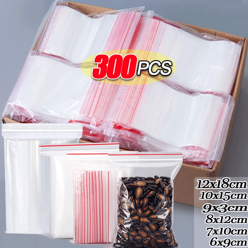 Engrossar Zipper Self-Sealing Sacos, Plástico, Reutilizável, Embalagem Pequena, Saco De Armazenamento De Jóias, Reclosable Poly Pouches, 100-300Pcs