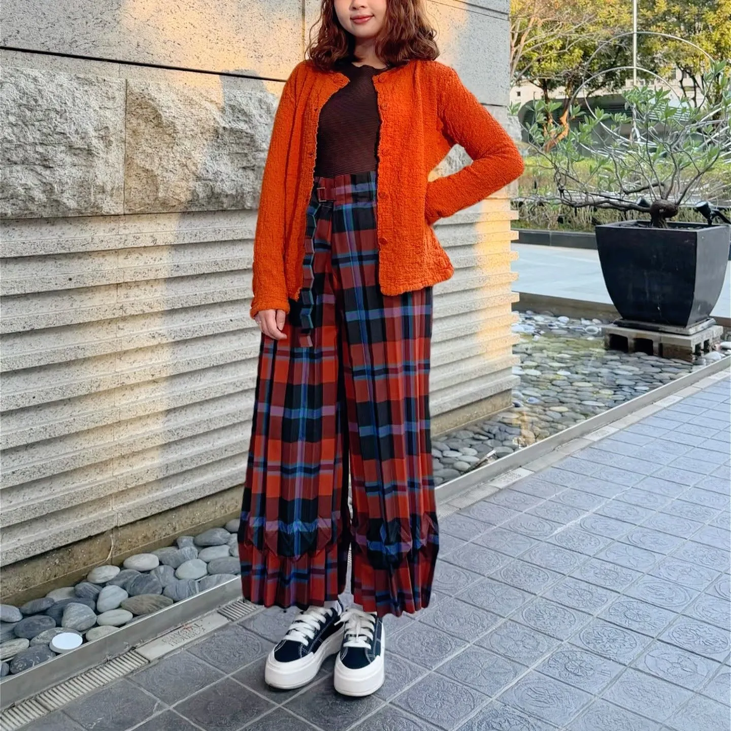 Pleated Casual Women Pants Colourful Fashionable Checkered Stripe Design Loose Fit Plus Size Stretch Female Pants