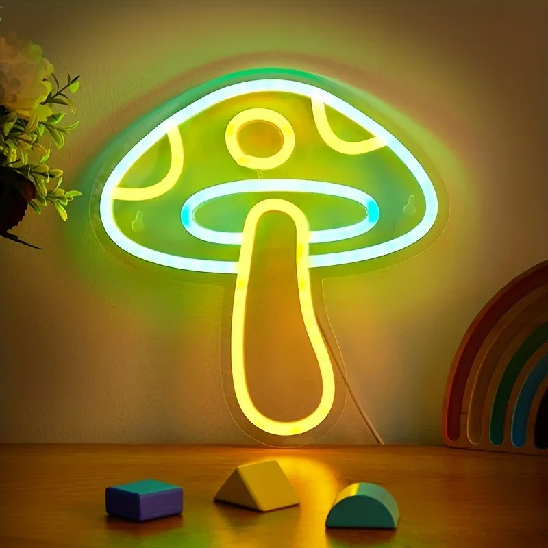 Cute Mushroom Neon Sign for Wall Art Decor, Led Night Light for Bedroom Decor,Great Gift for Girls Kids