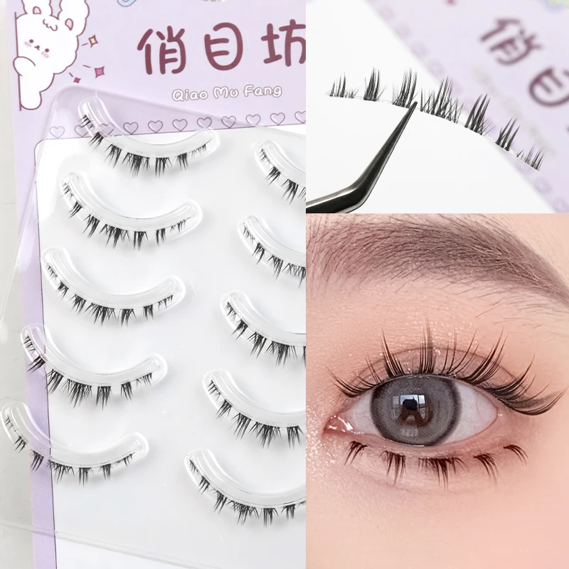 5 Pairs Lower Lashes Manga Clear Band Wispy Small Flame Under False Lashes Strip Natural Bottom Eyelashes Korean Makeup