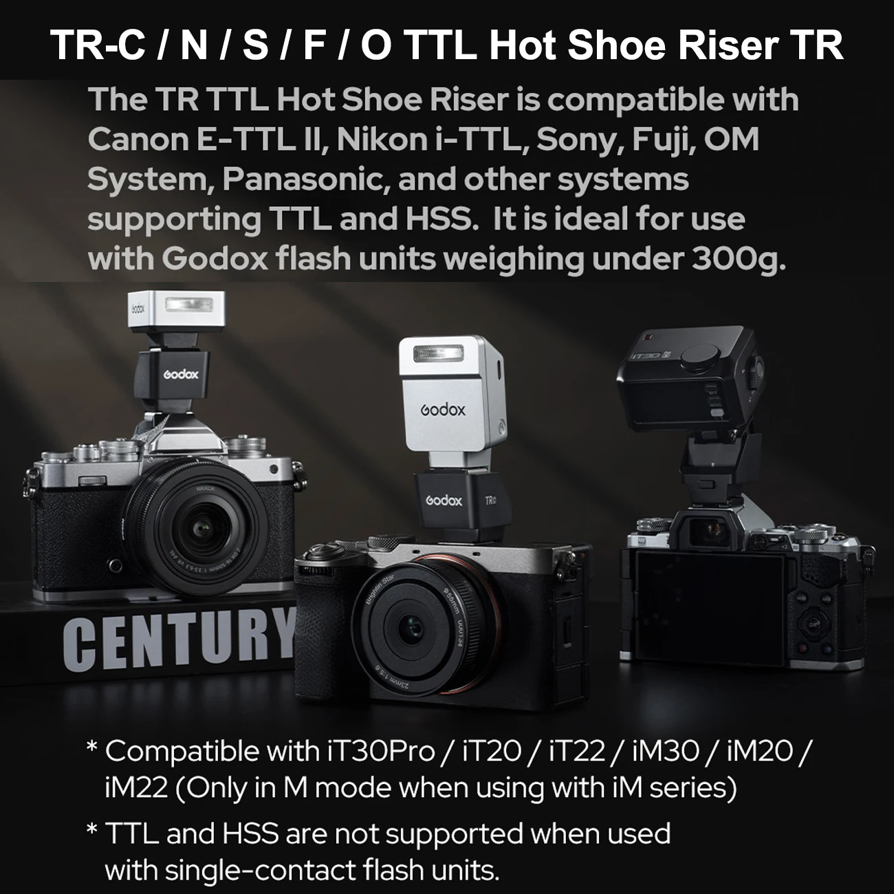 Godox TR Hot Shoe Riser для iT30Pro iM20 iM30 iM22 iA32 Flash, складная подставка для горячего башмака Godox FS-R для iM20 iM30 iM22 iA32 Flash