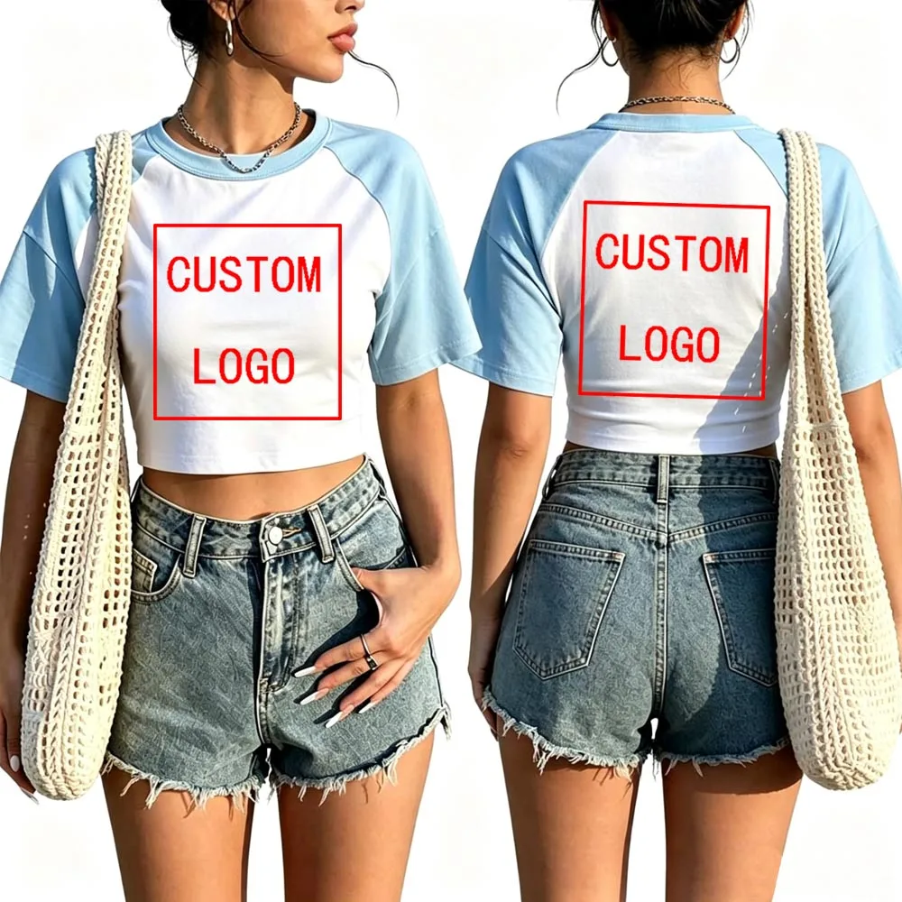 Camisetas Personalizadas con Logotipo de tu Marca, Tops Cortos para Mujer, Moda Femenina, Cuello Redondo, Manga Corta, Regalos Personalizados