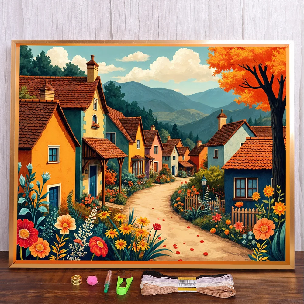 

Landscape Small Countryside Printed Cross Stitch Set DIY Embroidery Handiwork Knitting Hobby Craft Wholesale Magic For Adults