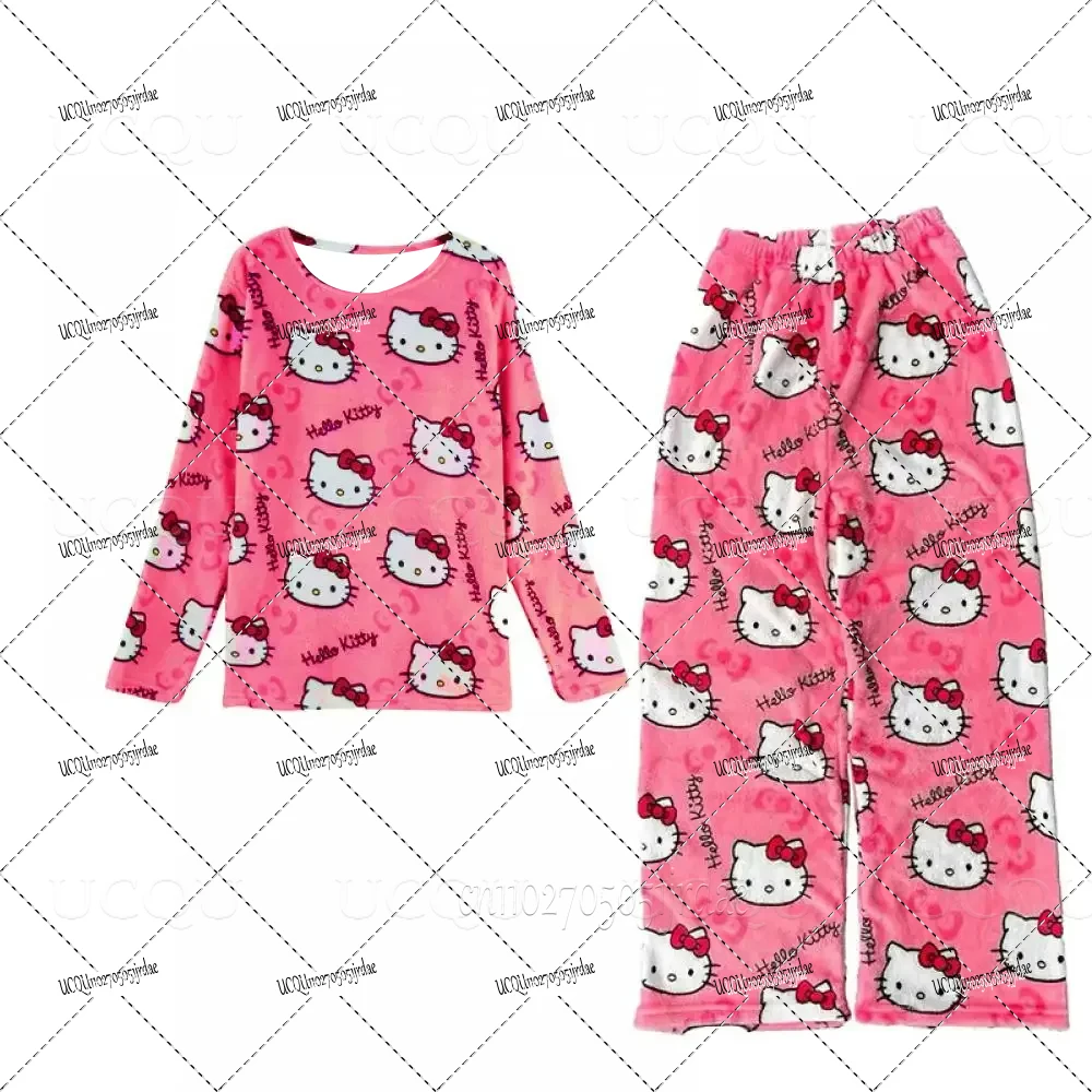 Y2K مرحبا كيتي كم طويل + بنطلون بيجاما سانريو أنيمي المرأة بيجامة الدعاوى الكرتون زوجين المنزل ملابس خاصة بنطلون ملابس المنزل
