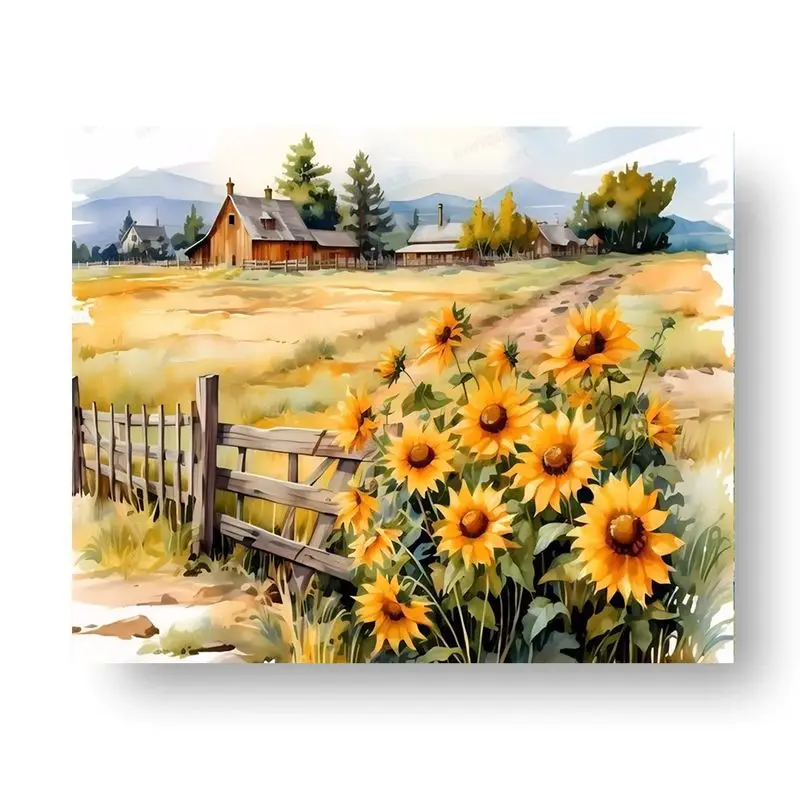 

CHENISTORY Painting By Number Sunflowers Kits For Adults Handpainted DIY Coloring By Number Home Decoration Drawing On Canvas