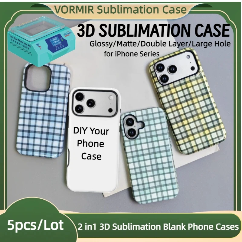 

VORMIR 5 шт. 2 в 1 3D сублимационный пустой чехол для телефона с принтом чехлы для iPhone 17 16 15 Pro Max XR DIY печать термочехол для мобильного телефона