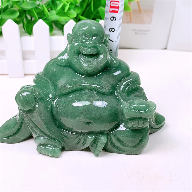 Natural Green Aventurine Maitreya Buddha Carving Figurine, Healing Feng Shui Craft, Buddhism Home Decoration, 1Pc