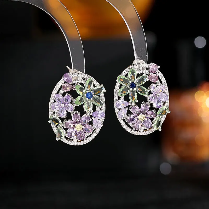S925 Silver Needle Niche Design Purple Flower Dongdaemun New Floral Earrings Blossoming Ear Studs