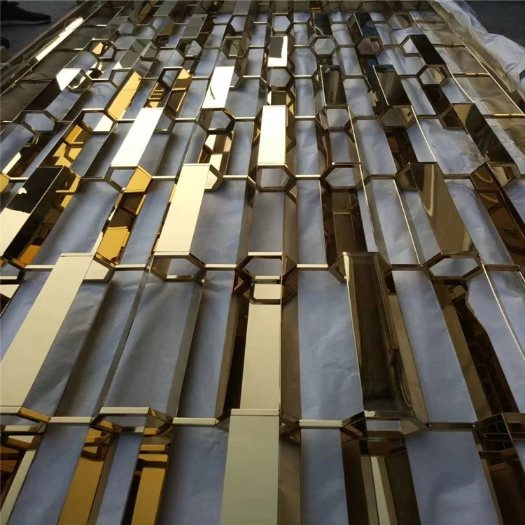 Stainless Steel Gold Screen Partition Interior Screen Hexagon Design Brass Metal Room Divider