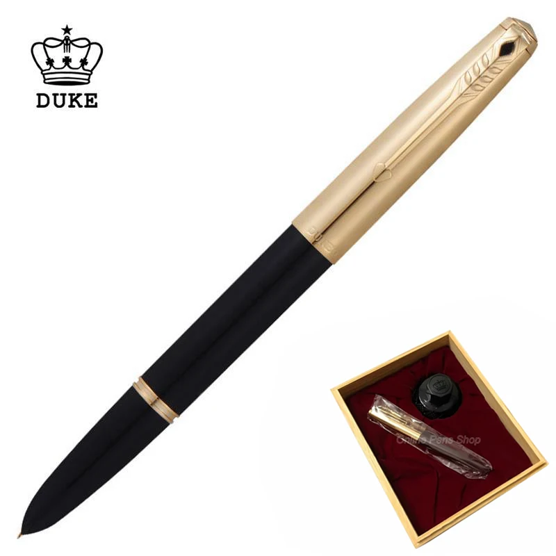 

Duke Black And Golden 14K Gold Nib E F 0.38 & Bent Nib Calligraphy Fountain Pen Metal Semi-Steel Ink Pen D51 Writing Gift Set