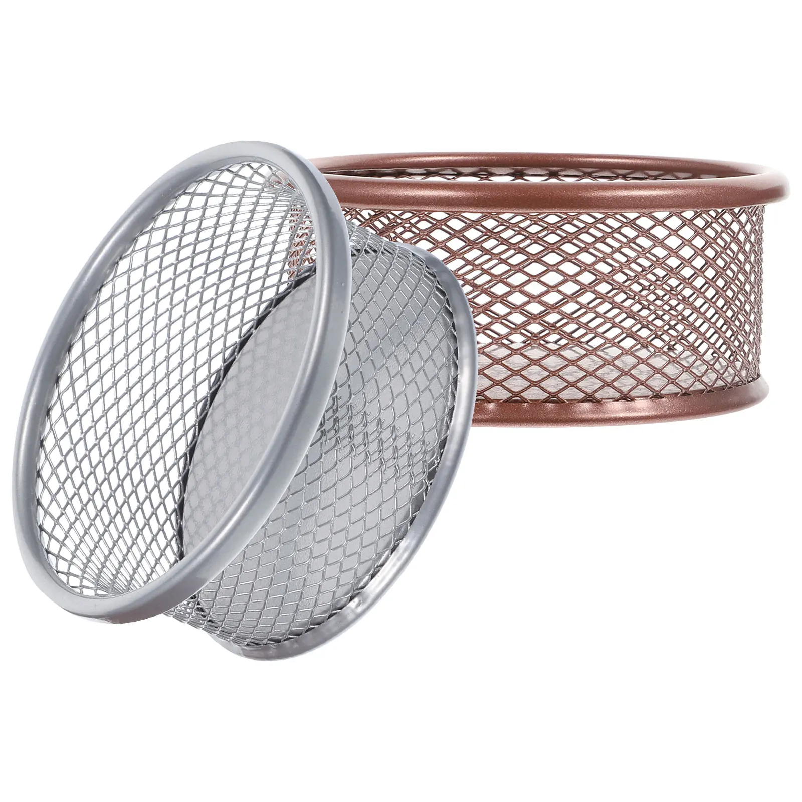 

2Pcs Metal Pen Holder Paperclip Basket Desk Organizer Rose Gold Silver Wear Resistant Creative Mesh Stackable Practical
