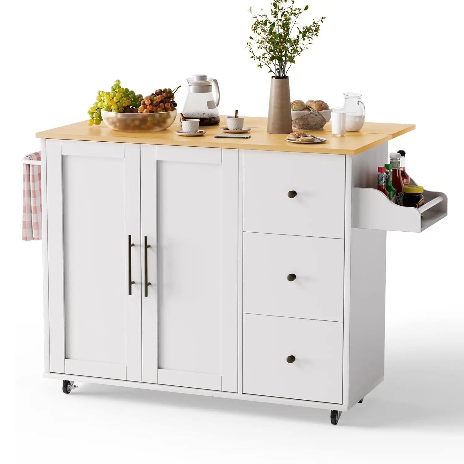 

Kitchen Island with Storage, Rolling Cart with 3 Drawers, White, 39.37" L x 27.05" W
