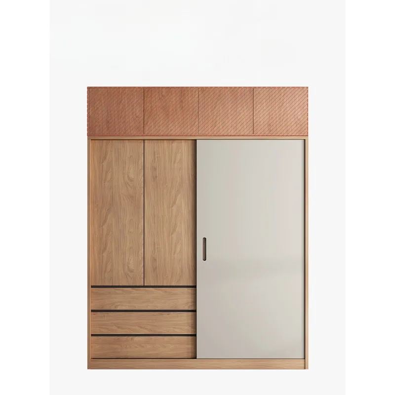 

Walnut sliding door wardrobe household bedroom simple small apartment finished sliding door master bedroom Japanese storage larg