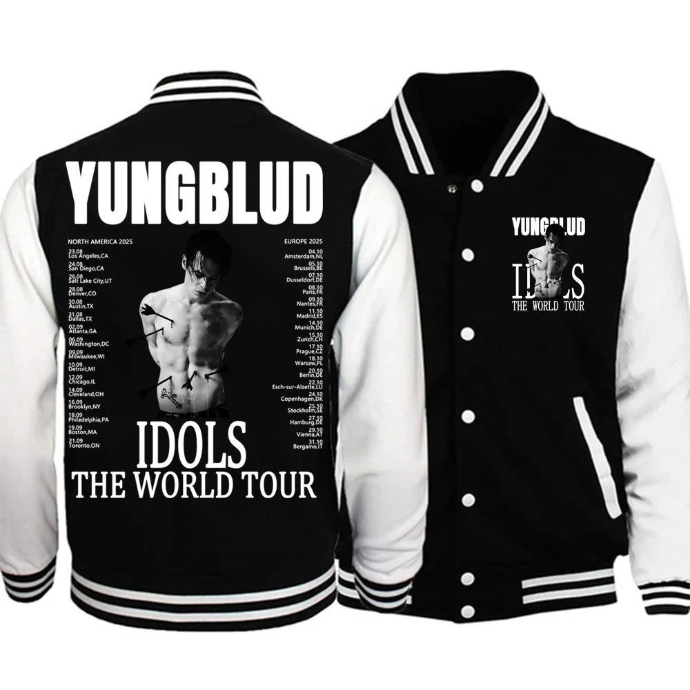 

YUNGBLUD IDOLS The World Tour 2025 Бейсбольная куртка для женщин и мужчин Куртка-бомбер Верхняя одежда Уличная бейсбольная форма в стиле хип-хоп