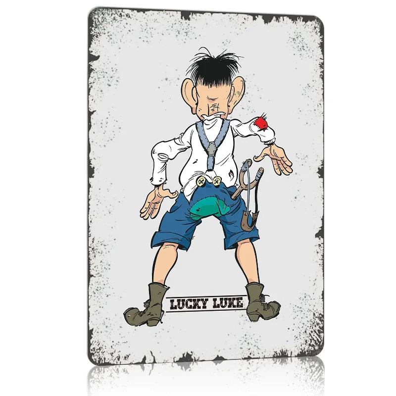 لاكي لوك كوميكس طباعة ملصق معدني على ديكور الحائط علامات القصدير المعدنية القابلة للتخصيص لغرفة الديكور الفنية والمنزل