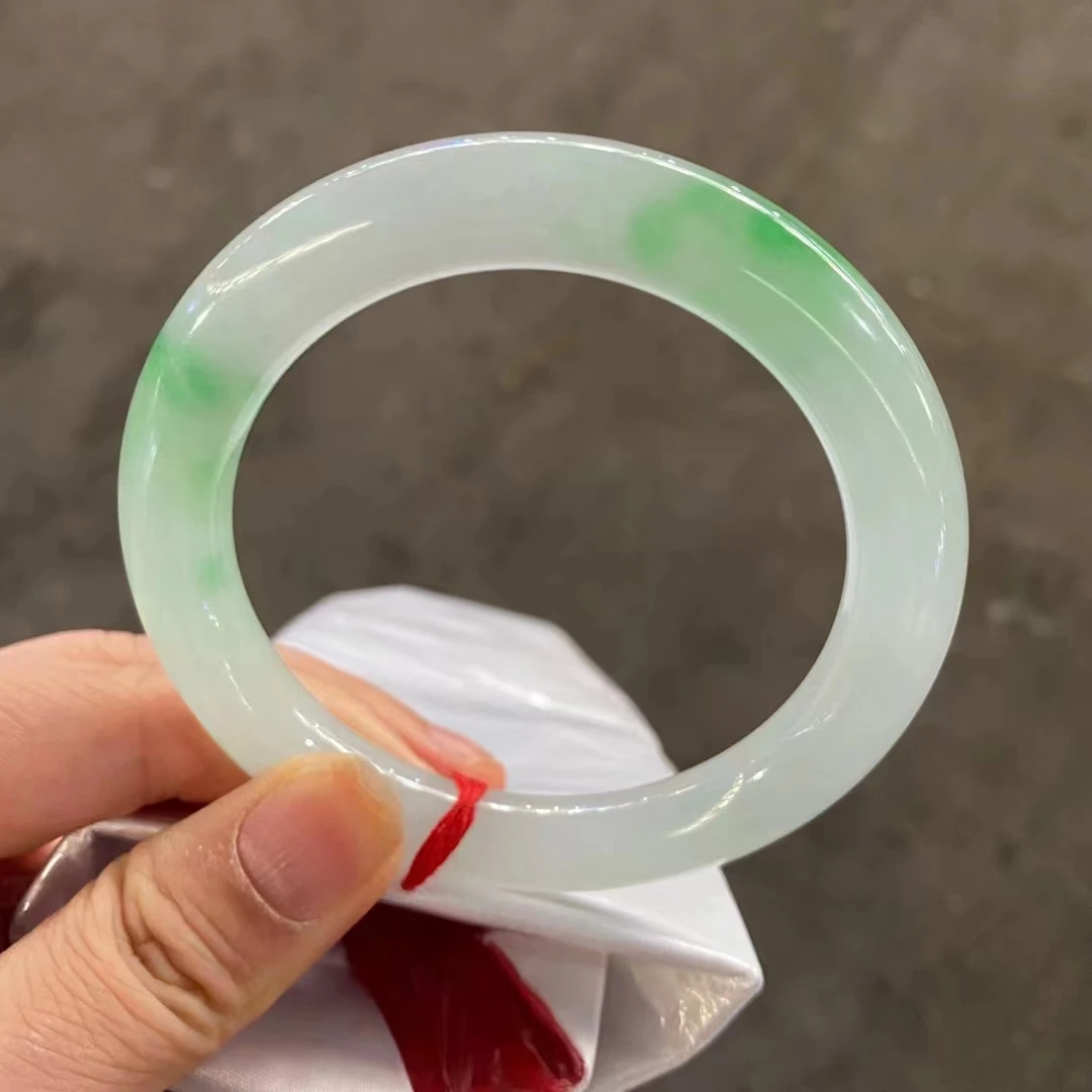 

Natural Myanmar Jadeite Bangle Exquisite Fashion White Floating Flower Jade Bracelet High-end Jade Handring Fine Jewelry