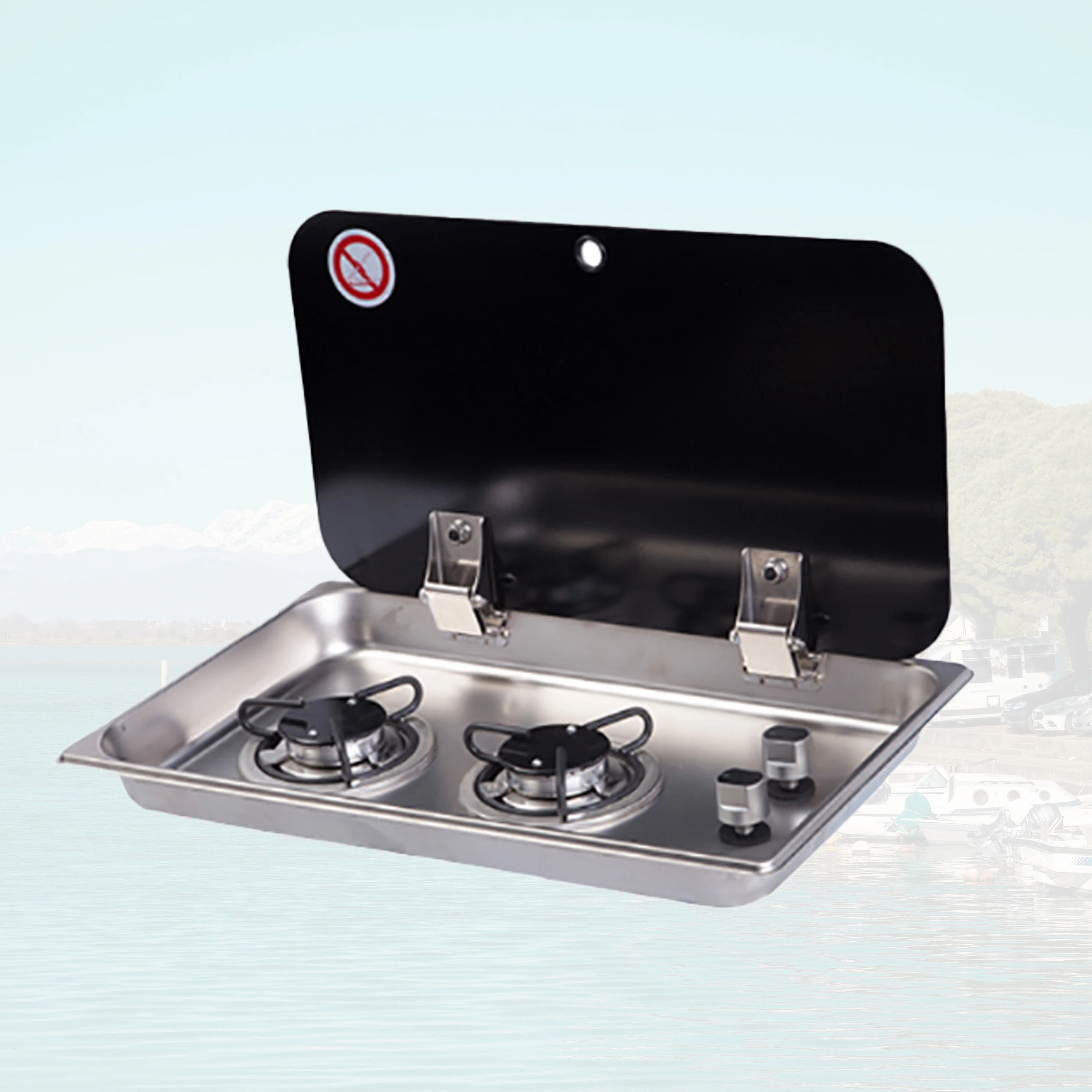 

Самая продаваемая новинка 2026 года: Удобная двухконфорочная газовая плита для автофургонов с крышкой из сплава, оптом, на заказ, низкий MOQ, для автомобилей и караванов