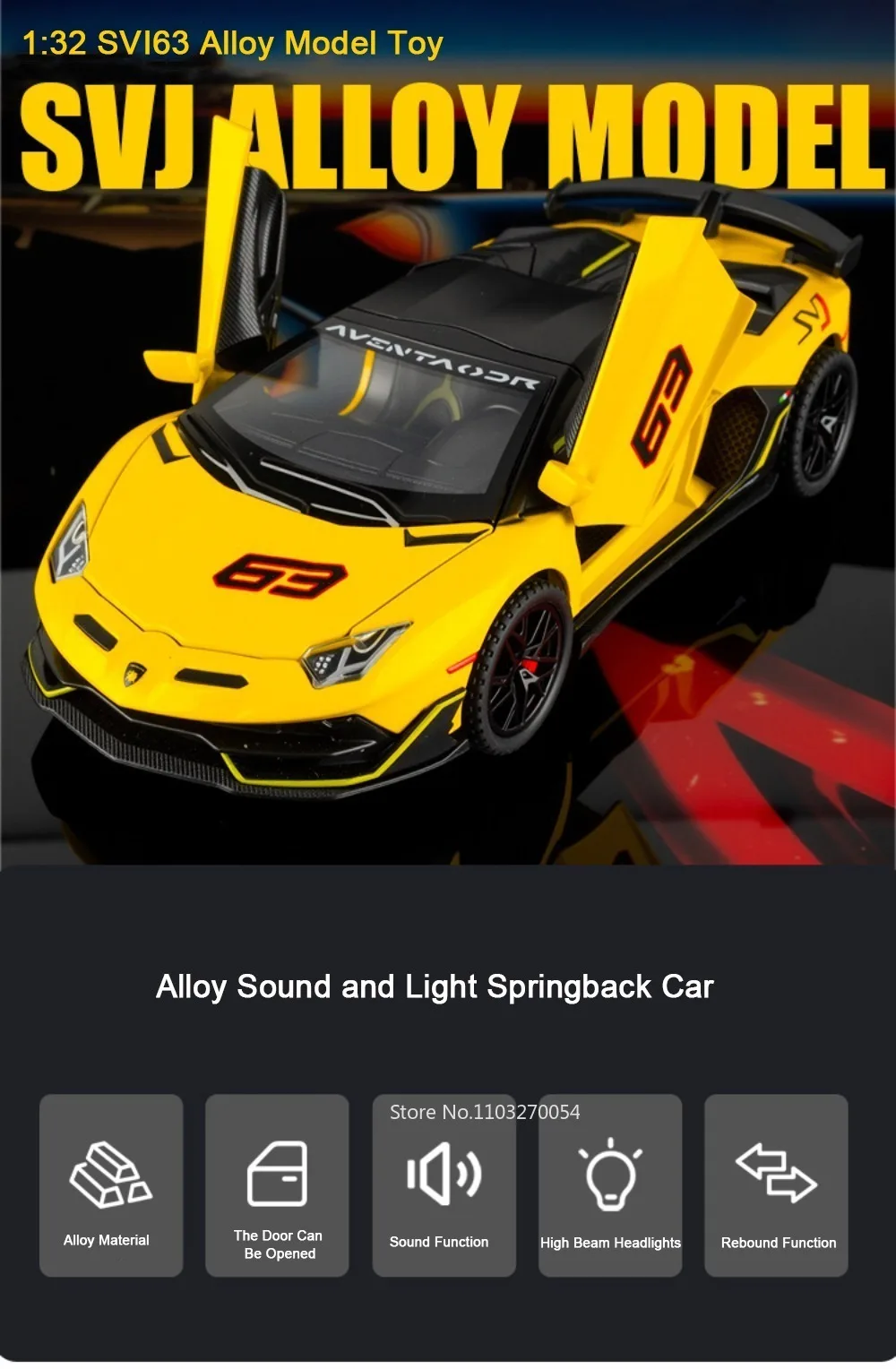 1:32 Lambor SVJ63 LP770 Miniaturmodell Legierung Diecast Auto Spielzeug Sound Licht Zurückziehen Türen Geöffnet Fahrzeug Mode Ornament für Jungen – Detail 1