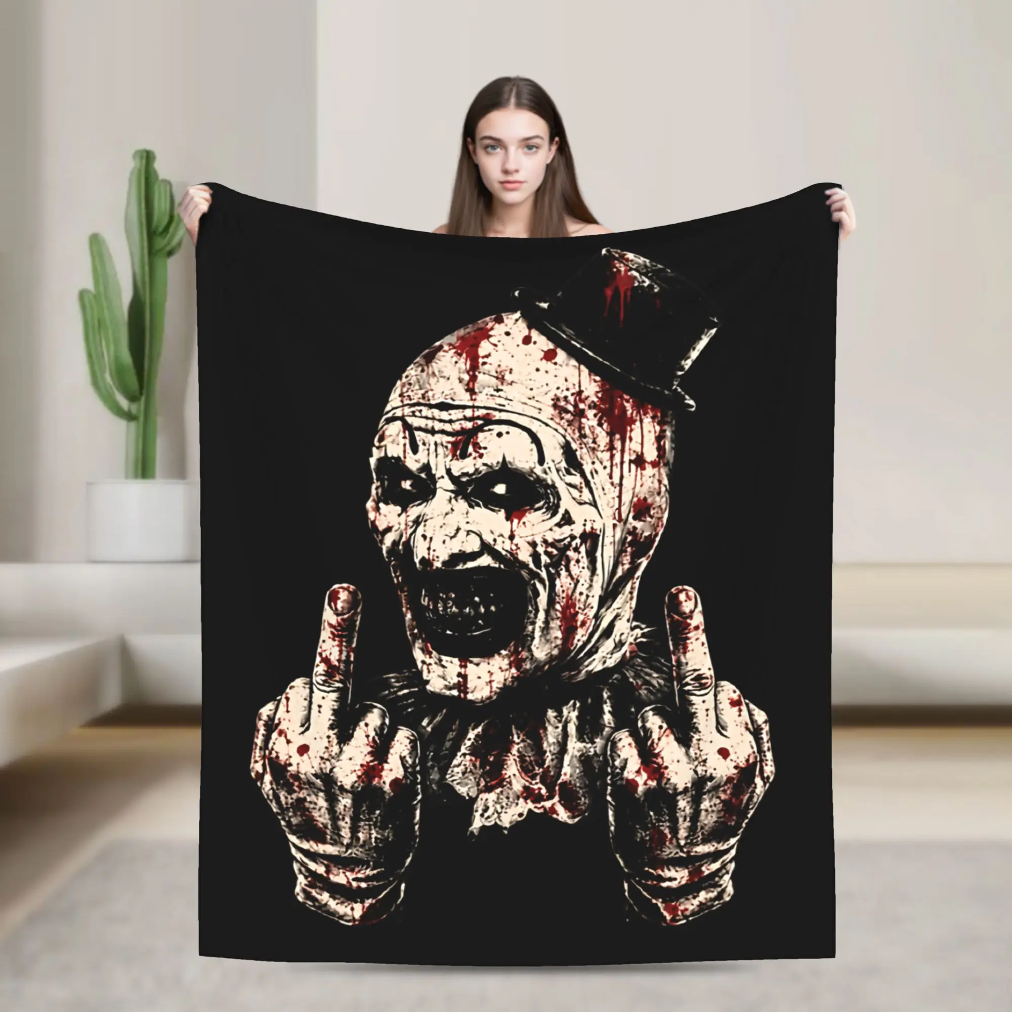 Art The Clown Terrifier Middle Finger Horror Blanket Flannel Print Warm Throw Blanket for Bed Outdoor Bedding Throws