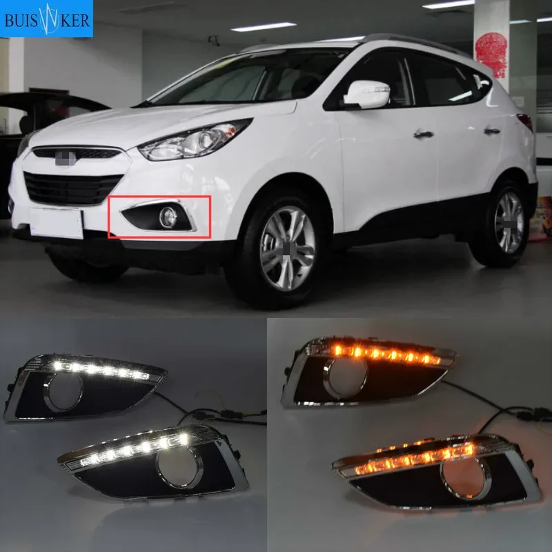 

Дневные ходовые огни для hyundai ix35, дневные светодиодные огни, дневные ходовые огни 2013, 2012, 2011, 2010, противотуманные фары, указатели поворота, желтые, белые, 2 шт.