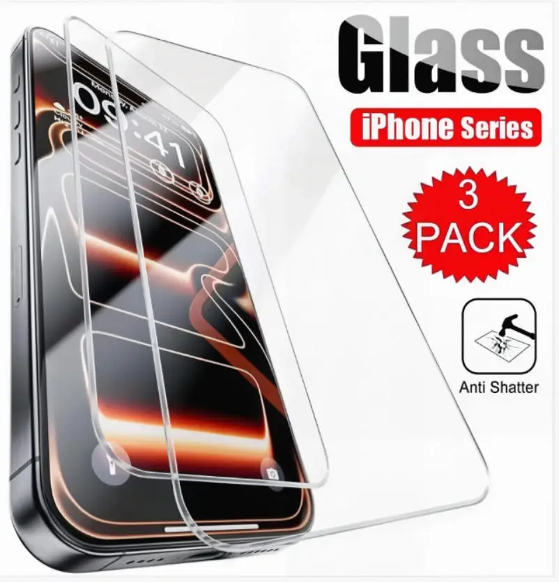 

3 Pcs Tempered Glass For iPhone 17 Pro Max Air 16 15 14 13 12 11 Pro Max Plus Mini Screen Protector Full Protective Glass