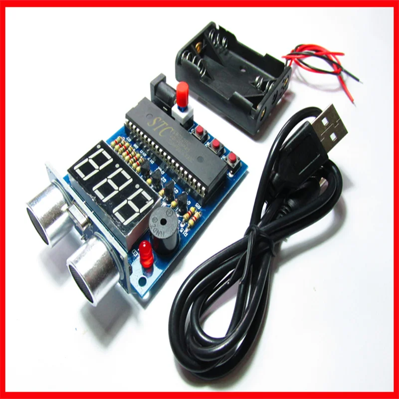 51 Single-chip Microcomputer Ultrasonic Distance Measuring Equipment Parking Sensor Alarm HC-SR04 Module DIY Kit