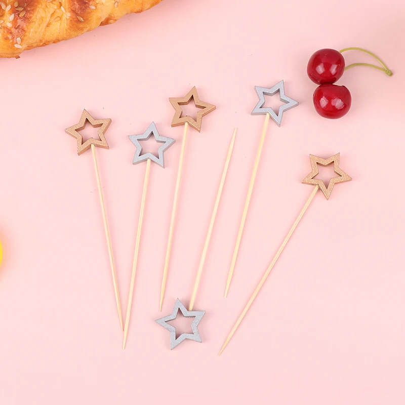 50/100Pcs Star Shape Bamboo Skewers Food Cocktail Picks Buffet Fruit Cupcake Fork Sticks Party Table Decoration Supplies 12/14cm