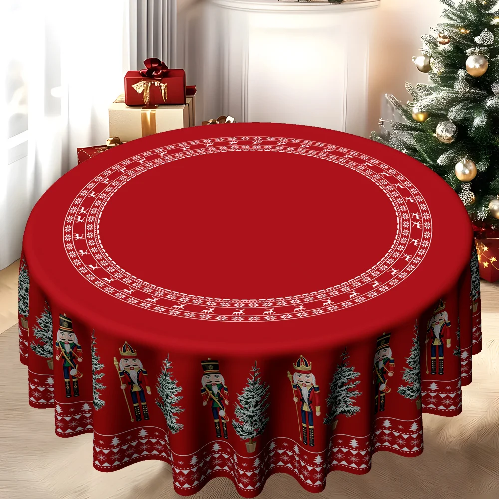 Jit, 1pc christmas modern nutcracker christmas tree print kitchen dining room round tablecloth