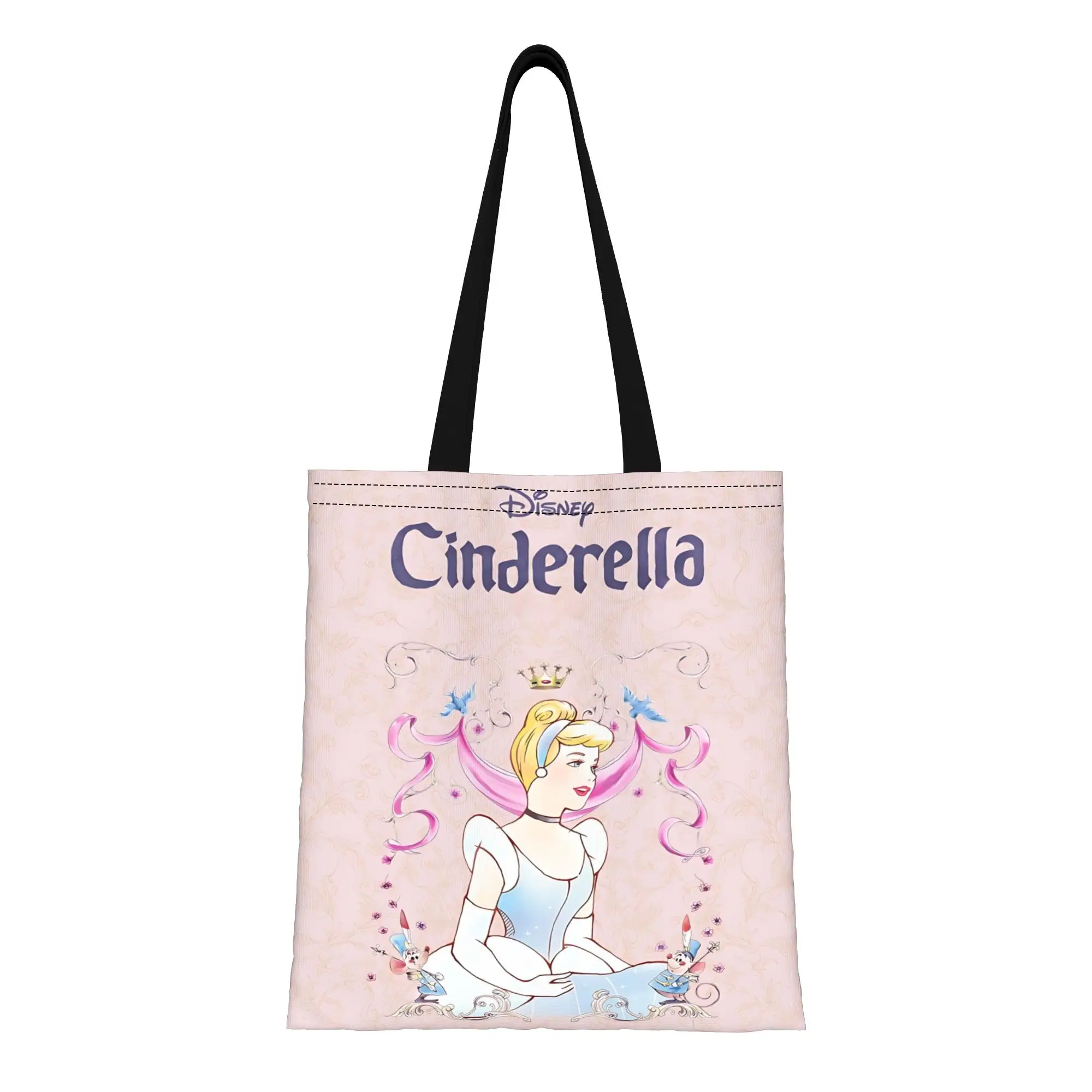 

1 шт., многоразовая двусторонняя холщовая сумка-тоут с изображением Золушки из мультфильма Дисней ко Дню святого Валентина, сумка через плечо с изображением принцессы Диснея