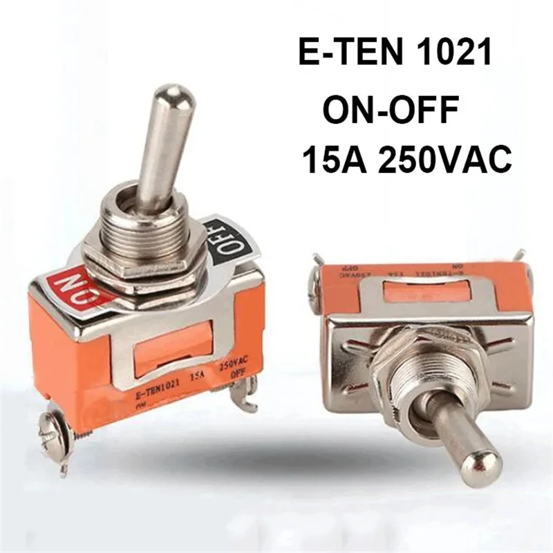 2Pcs E-TEN 1021 15A 250V AC SPST 2 Position ON OFF 2 Pin Toggle Switch Power Switches E-TEN1021 Orange