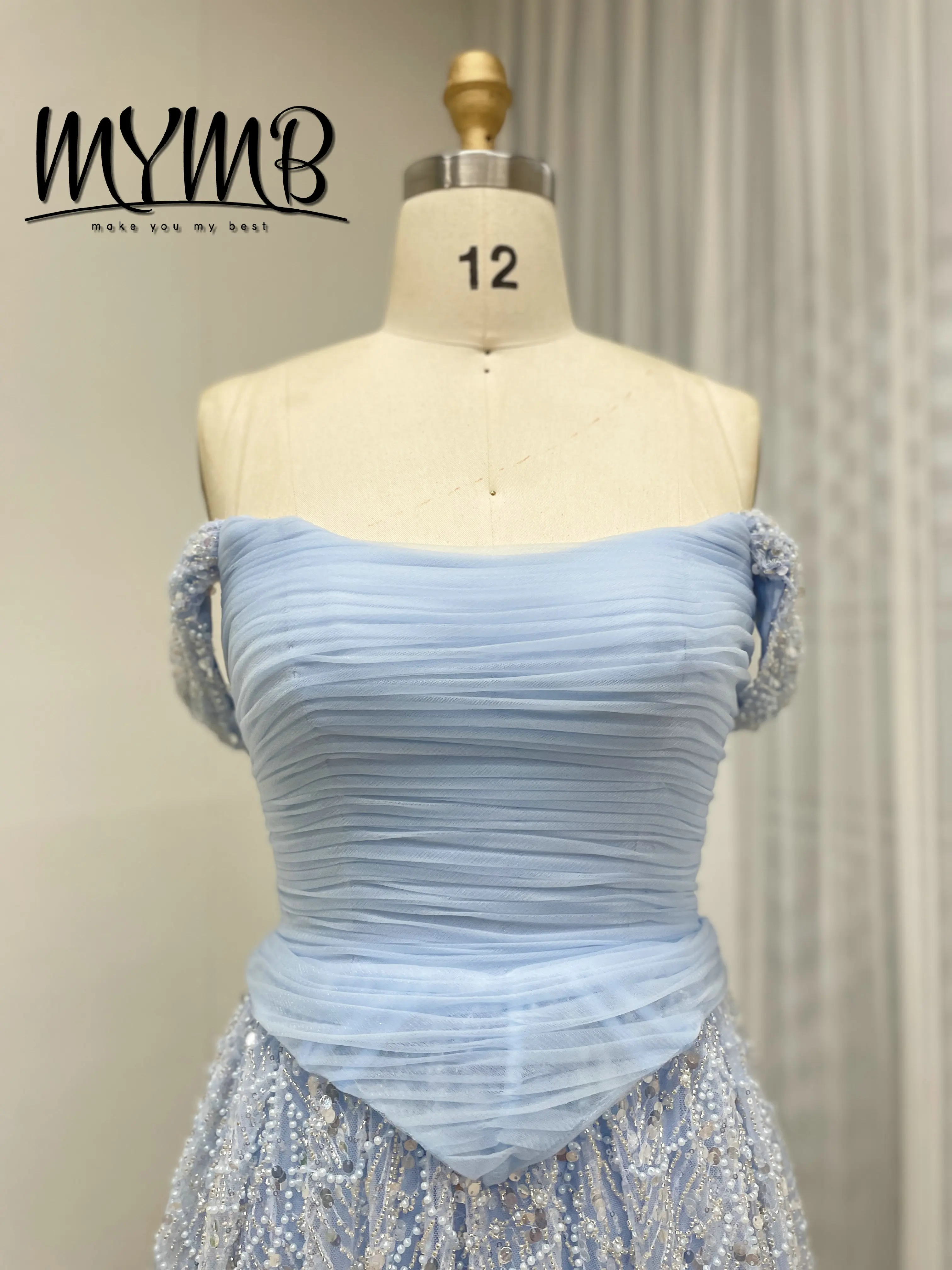 MYMB Neuer Stil, verziert mit exquisiten, perlenbesetzten Pailletten, elegantes, schulterfreies Abendkleid in A-Linie für formelle Anlässe MB40432