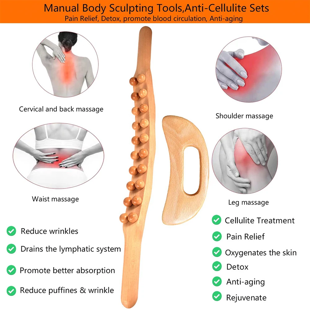 ไม้นวดบําบัดเครื่องมือ Maderoterapia ชุดไม้เครื่องมือนวดไม้ลูกกลิ้งนวดไม้ Gua Sha Lymphatic Drainage Massager