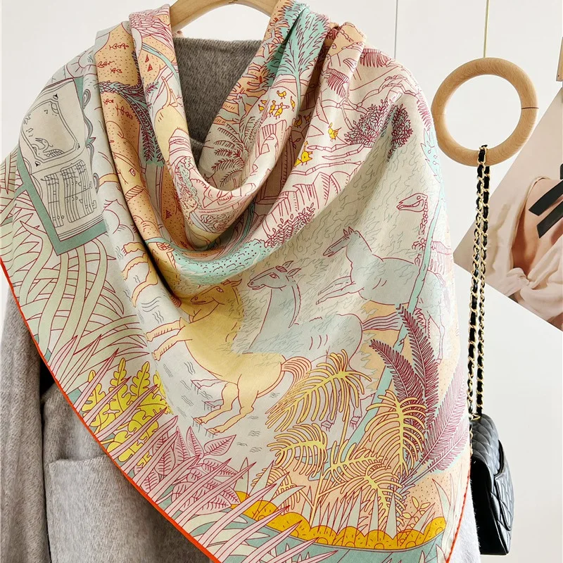 Large Square Wool Scarf Shawl 2023 Double-Sided Prints Blanket Scarves Wraps Cape for Women Ladies