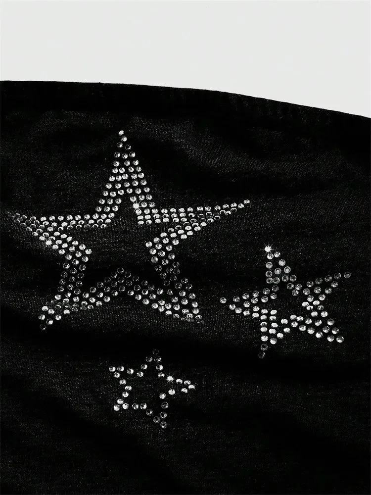 الراين ستار نمط صديرية دائرية للنساء مثير قبالة الكتف Ruched المحاصيل الأعلى الصيف Y2K ملابس الشارع الشهير #3