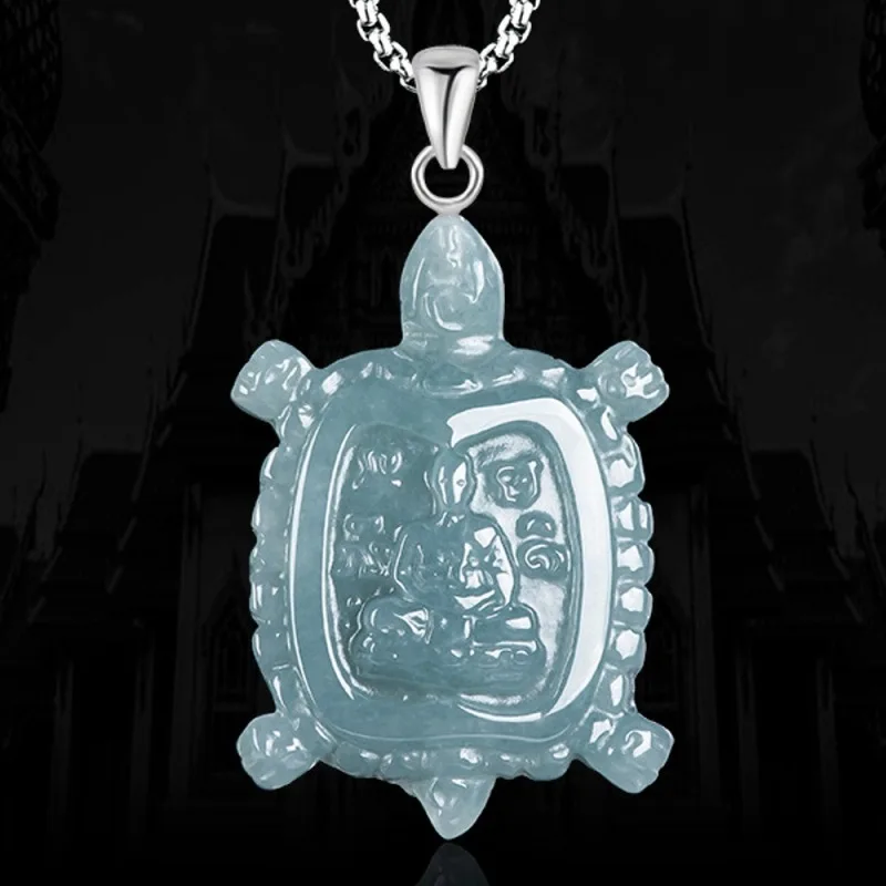 

Real Natural Grade A Jade Jadeite 925 Silver Men Women Lucky Turtle Buddha Pendant