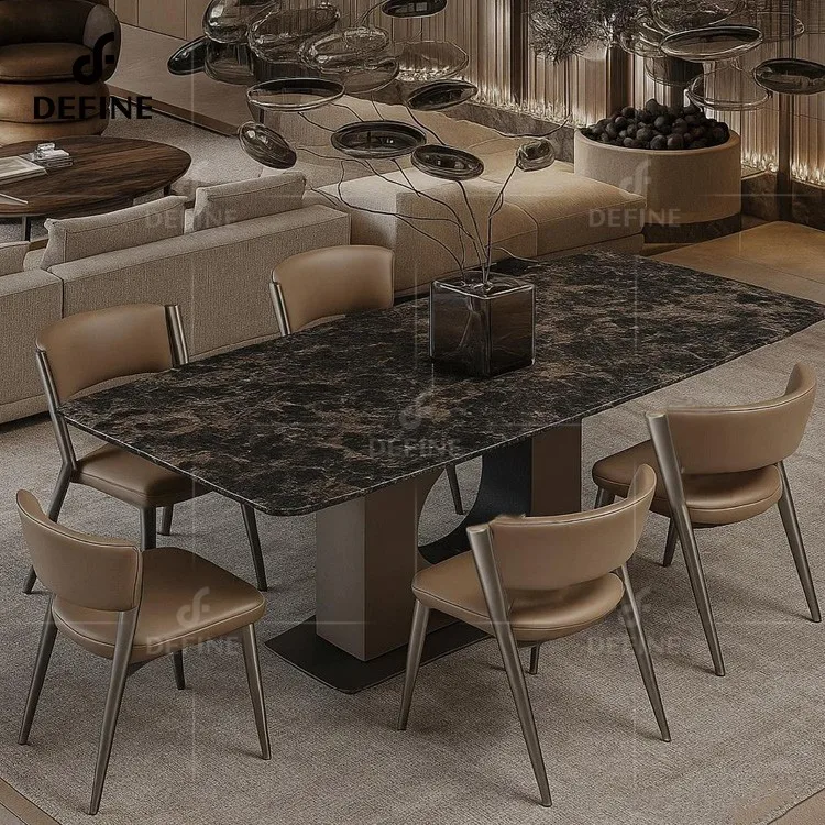 All in One Home Package Luxury Marble Dining Table Set Including Modern Table and Chairs for Dining Room