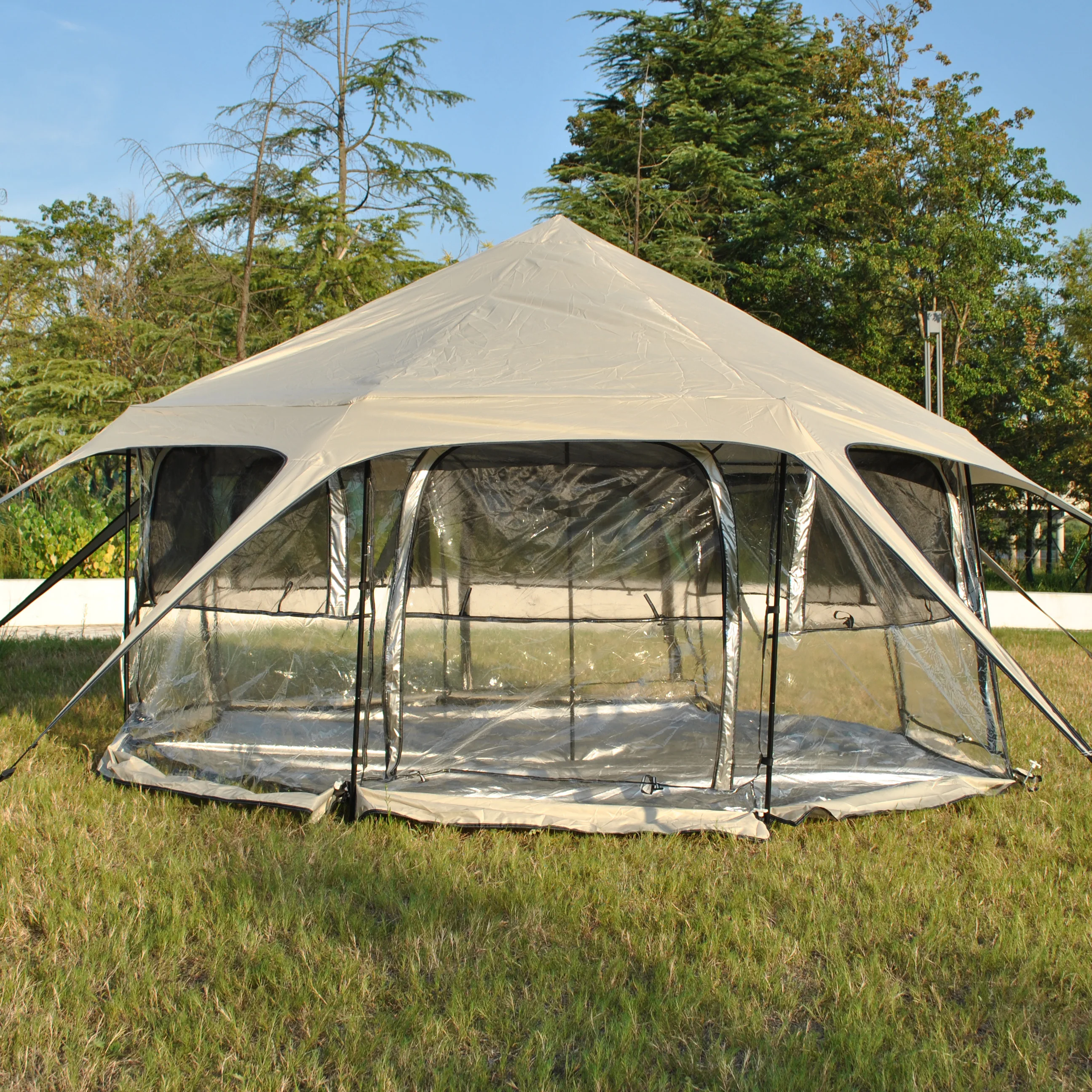 

3M Transparent Bell Tent - Yurts with Stove Jack, Windproof, Breathable Shade, Family Camping Travel, PVC Yurt Tent