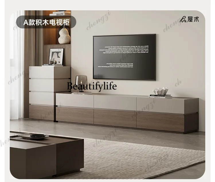 L181 TV cabinet Modern simple living room storage Hidden socket Storage integrated color matching Double floor cabinet