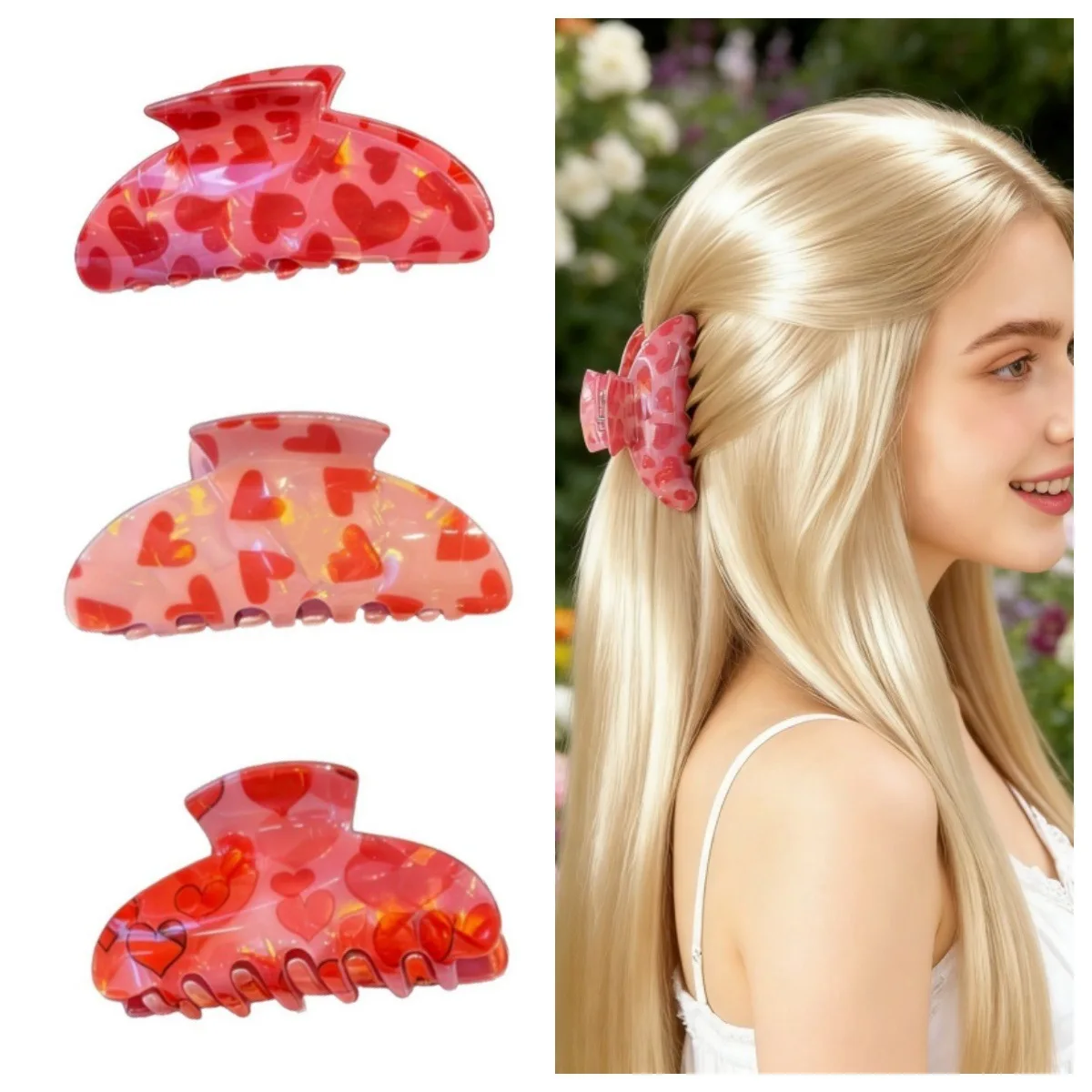 

Заколка-краб для волос с принтом розового сердца ко Дню святого Валентина, милый зажим для волос для женщин и девочек, аксессуар для фиксации хвоста, инструмент для укладки волос
