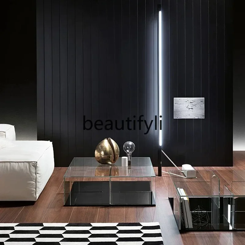 zqxItalian imported glass coffee table living room meeting square coffee table transparent creative low table simple