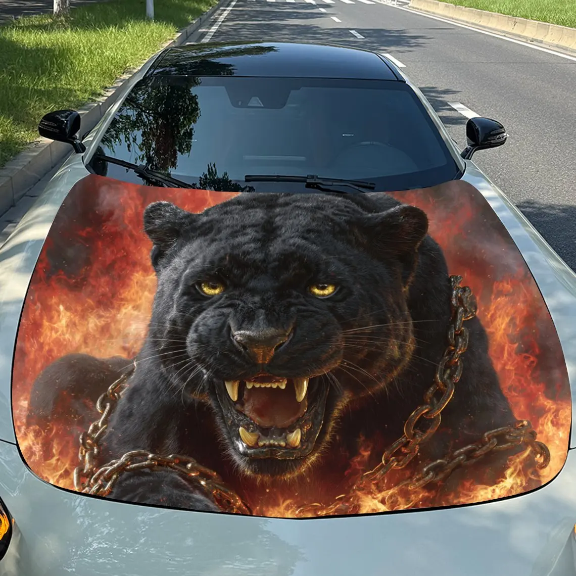 Flame Chain Animal Leopard Vinyl Wraps, Decal Stickers For Car Hood Stickers For Decorating Car Hood Vinyl Decals For Cars, SUVs