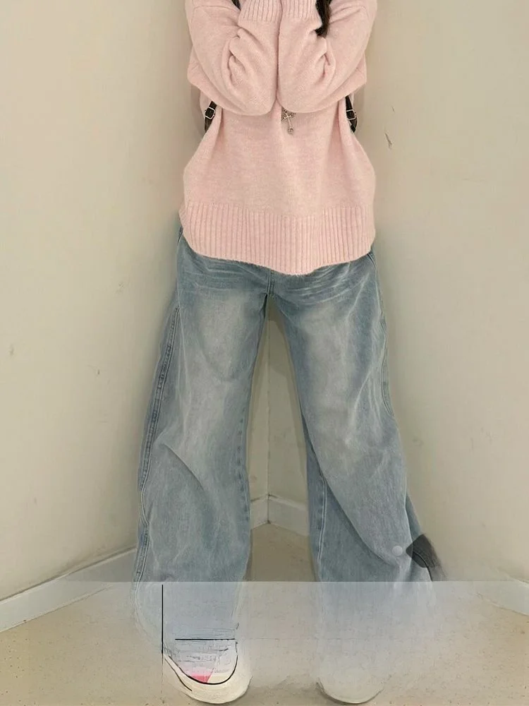 

Джинсы женские прямого кроя большого размера, осенне-зимние, новые, стройнящие, в пол, с драпировкой, из денима